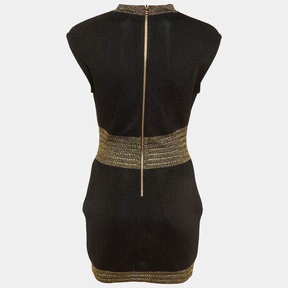 slim fit dress slacks 1970s Pierre Balmain Formal Black Maxi Dress with Geometric Gold Lurex –  Style & Salvage main image 1
